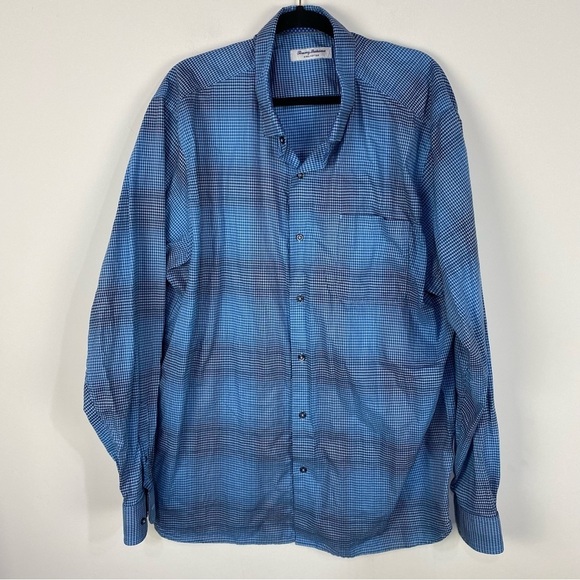 Tommy Bahama Pima Cotton Blue Plaid Button Down Long sleeve Top - Picture 1 of 4